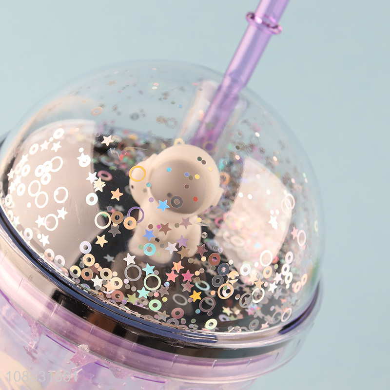 China wholesale cartoon light up plastic straw water cup with lid