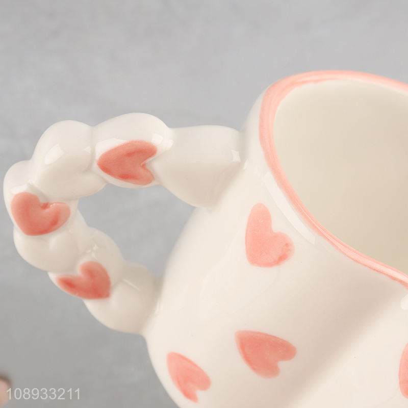 Good quality pink heart coffee cup saucer set for home