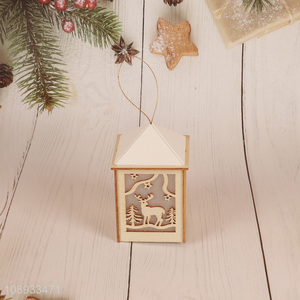 Hot Sale Hanging Christmas Led Light Wooden House Xmas Tree Ornaments