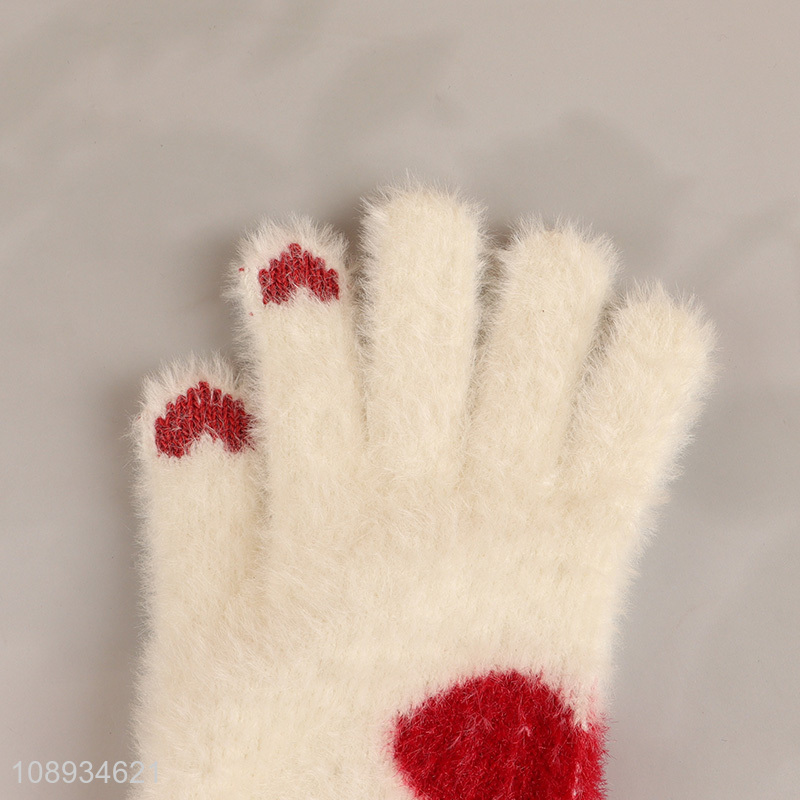 China imports winter fluffy touch screen knit gloves for women