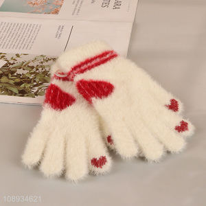 China imports winter fluffy touch screen knit gloves for women