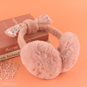 Hot sale pink bowknot plush winter warm earmuffs