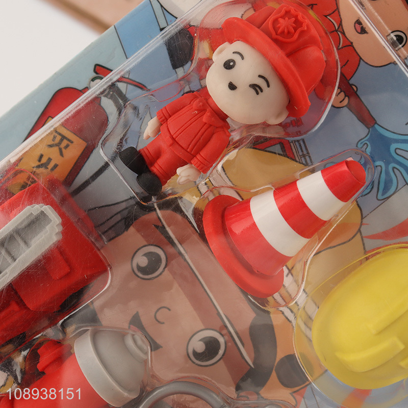 Yiwu market cartoon firefighter eraser set for stationery