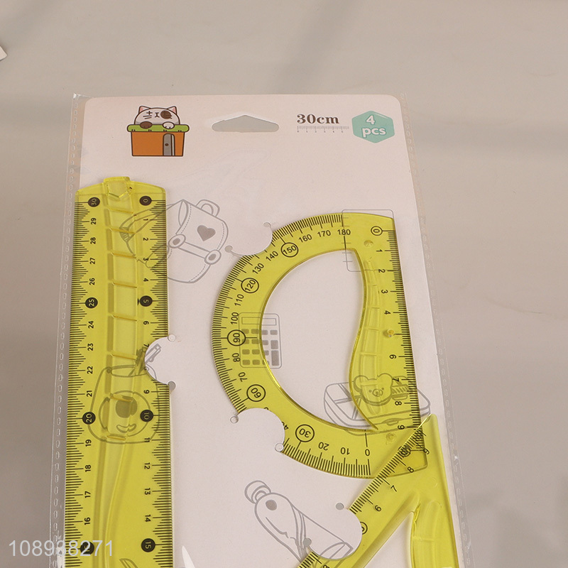 Hot Sale 4 Pieces Geometry Plastic Ruler Set Measuring Tool for School