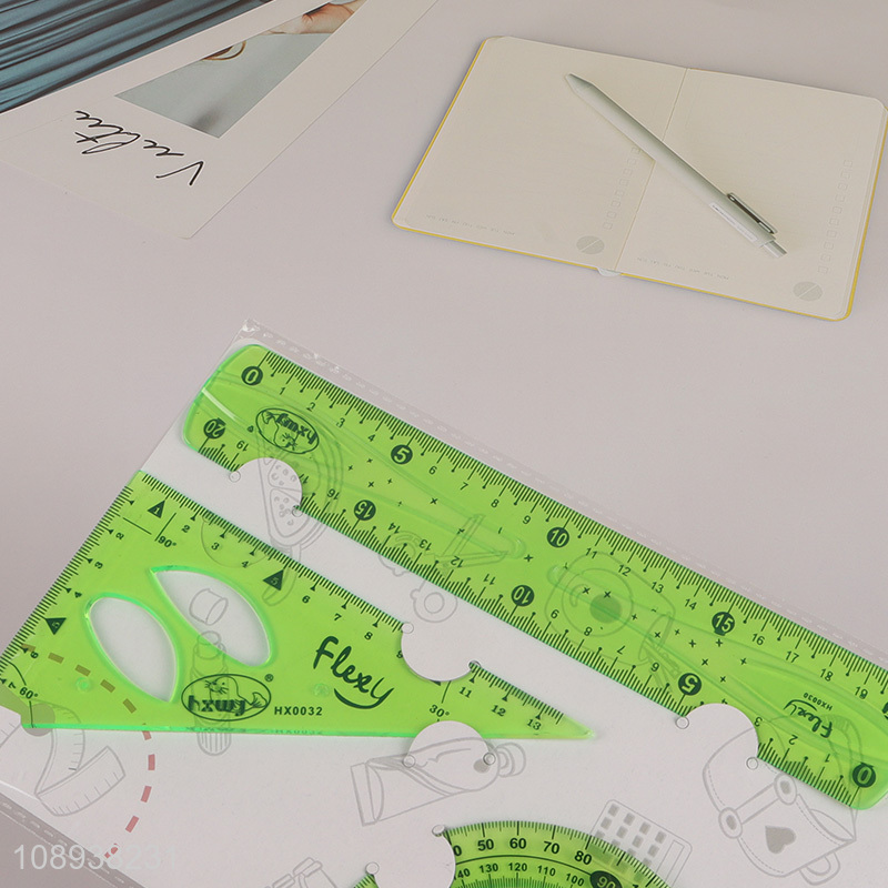 Factory Price 3 Pieces Plastic Protractor Ruler Math Set for School