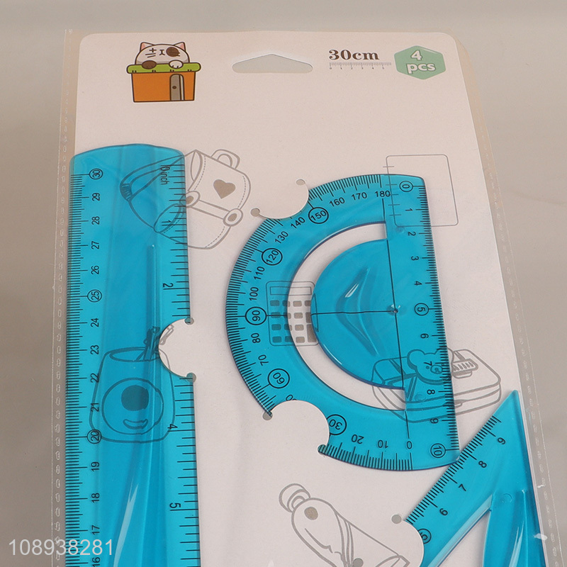 Wholesale 4 Pieces Geometry Plastic Ruler Set for Office School Classroom