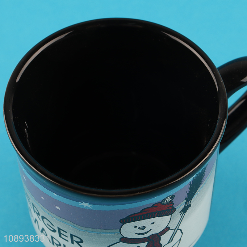 Low price snowman printed ceramic water cup drinking cup