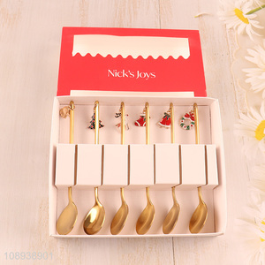 Best selling 6pcs golden christmas series tableware spoon wholesale