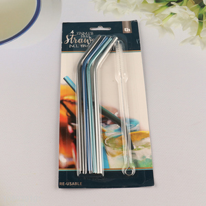 Yiwu market 4pcs stainless steel drinking straw with cleaning brush