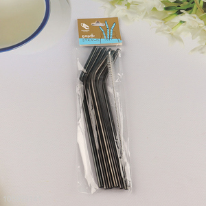 Best selling 6pcs black stainless steel reusable drinking straw