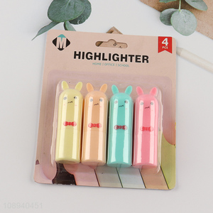 Most popular 4pcs cartoon rabbit highlighter set for school