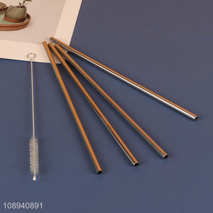 Good Quality 4+1 Stainless Steel Straight Straws with 1 Cleaning Brush