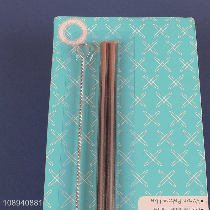 New Arrival 2+1 Reusable Stainless Steel Straws with Straw Cleaner Brush