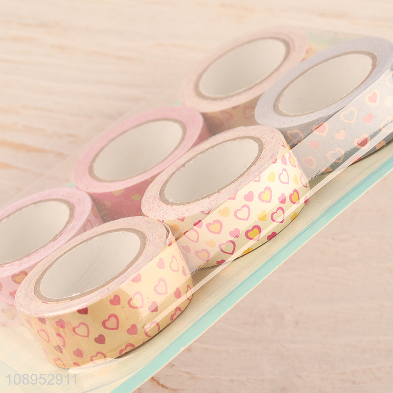 Hot Selling 6 Rolls Heart Pattern Washi Paper Tapes for DIY Scrapbooking