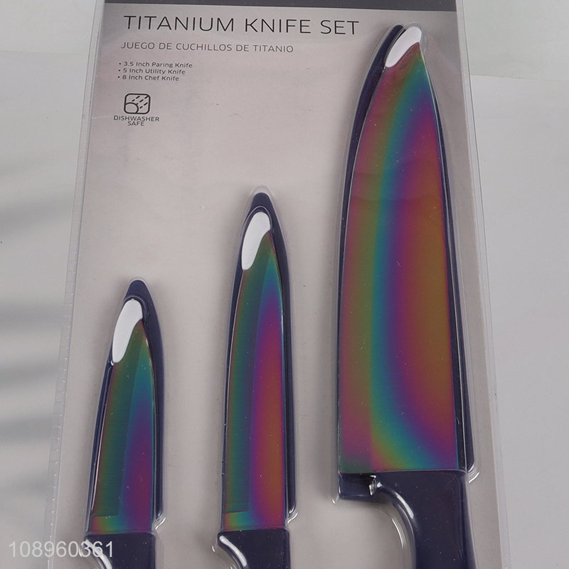 China factory 3pcs kitchen titanium knife set for home restaurant