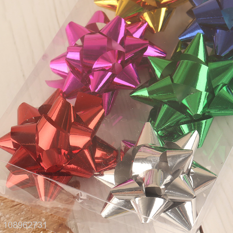 High Quality 6PCS Metallic Ribbon Star Bows for Gift Wrapping