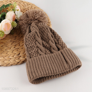 Wholesale Women Winter Pompom Beanie Hat Knit Beanie Cap for Ladies