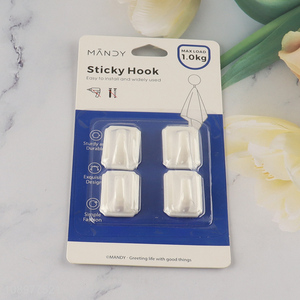 China wholesale 4pcs <em>plastic</em> bathroom kitchen sticky <em>hook</em> adhesive <em>hook</em>