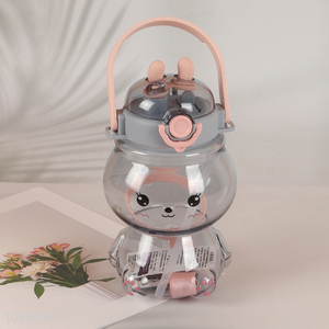 Factory Price 1130ml Cute Bunny Water Bottle with Straw & Shoulder Strap