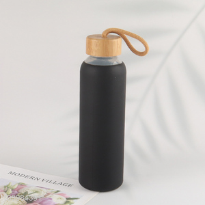 China factory portable glass water bottle with bamboo lid