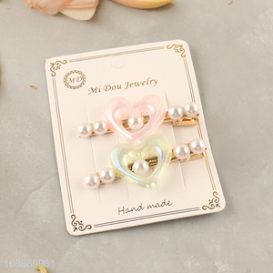 China products heart shape alloy pearl <em>hairpin</em> girls hair accessories