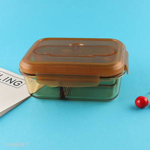 Most popular 3compartment glass crisper lunch box with tableware set