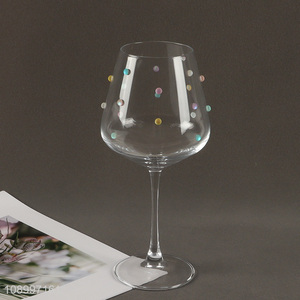 Hot Selling Colorful Dots Long Stemmed Wine Glasses Lead-Free Wine Goblet