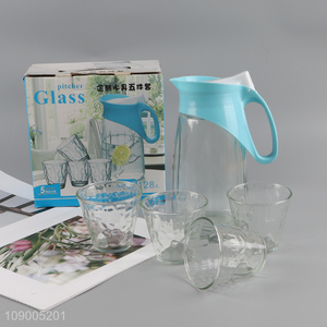 Top selling 5pcs unbreakable <em>glass</em> <em>cup</em> <em>glass</em> water jug set for home