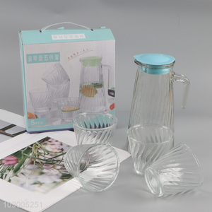 Yiwu market 5pcs glass clear water cup water jug set for home