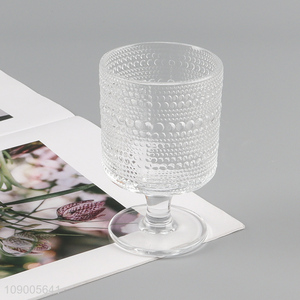 Yiwu market clear <em>glass</em> embossed goblet creative coffee <em>cup</em> wine glasses