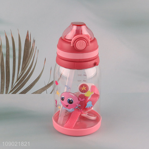 High Quality 550ml Reusable Plastic Kids Water Bottle with Straw & Strap