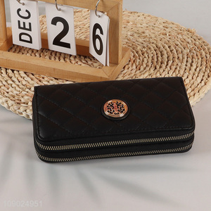 Factory price black pu leather waterproof long style women wallet for sale