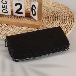 Hot items black long style fashionable pu leather wallet for women