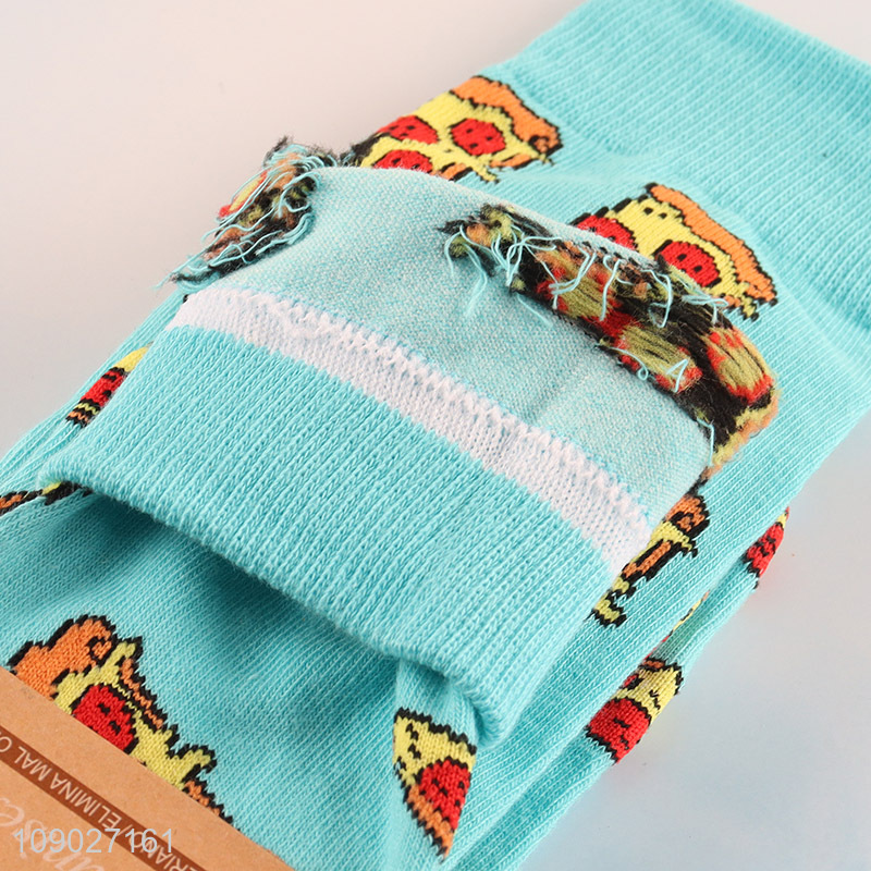 Top sale cartoon pizza pattern breathable cotton socks casual socks wholesale