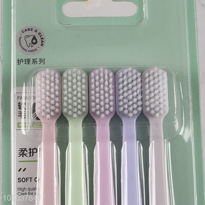 Factory Price 5 Pieces Macaron Color Soft Bristles Toothbrush Set for Women