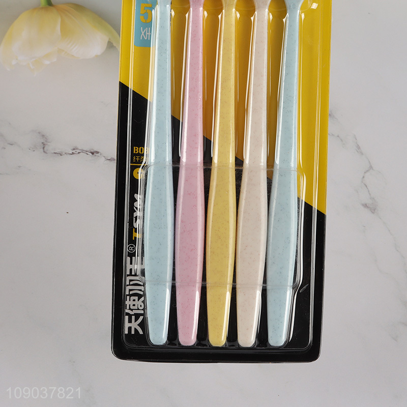 High Quality 5 Pieces Macaron Color Toothbrush Set Manual Toothbrushes for Adults