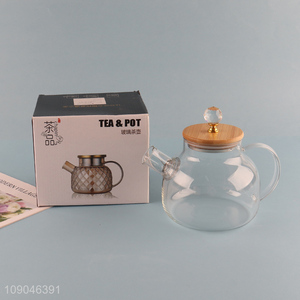 Hot items household glass clear tea pot with bamboo lid