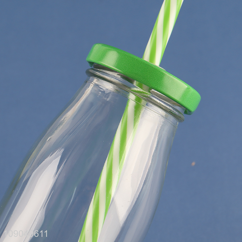 Top selling clear glass empty bottle milk cup juice cup with straw