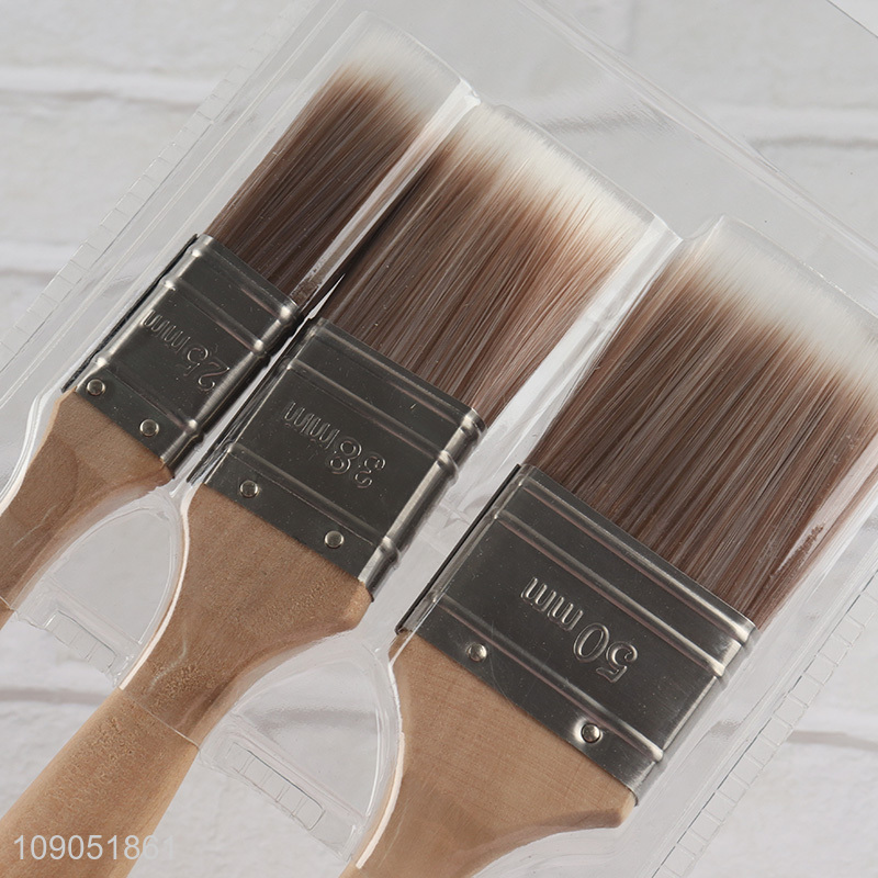 High Quality 1 1.5 2 Inch PBT Bristle Wooden Handle Flat Paint Brush Set