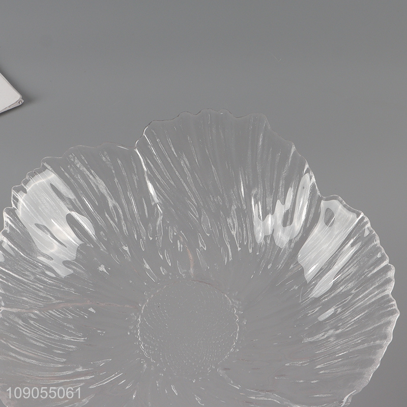 Good selling flower shape clear glass fruits plate for home restaurant