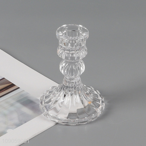 Yiwu market wedding decoration glass clear candlestick candle holder for sale