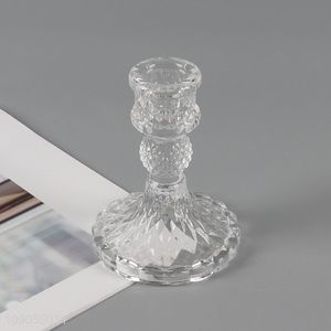 Low price wedding decoration clear glass candlestick candle holder