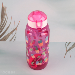 Wholesale Cactus Printed Spill Proof Plastic Water Bottle with Silicone Straw