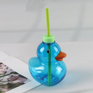 Hot selling cartoon duck shape plastic water cup straw cup wholesale