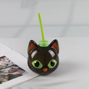 Hot products black cat shape portable cartoon drinking cup with straw