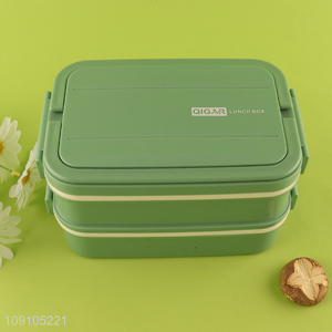 China Imports 1650ML 2-Layer Plastic Divided Bento Lunch Box with Spoon & Fork