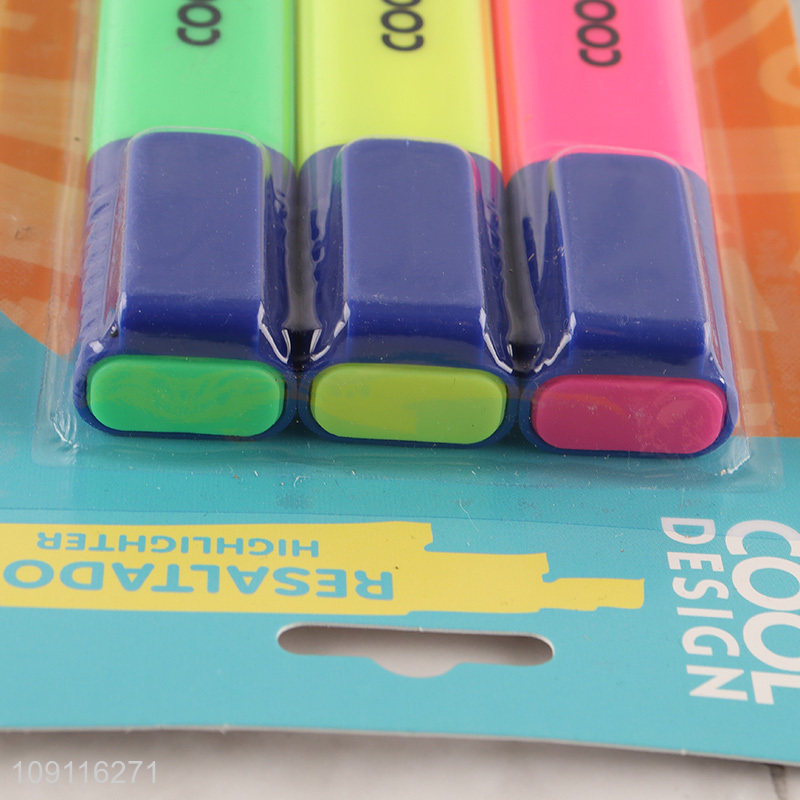 Low price 3pcs school office stationery highlighters pen  set for sale