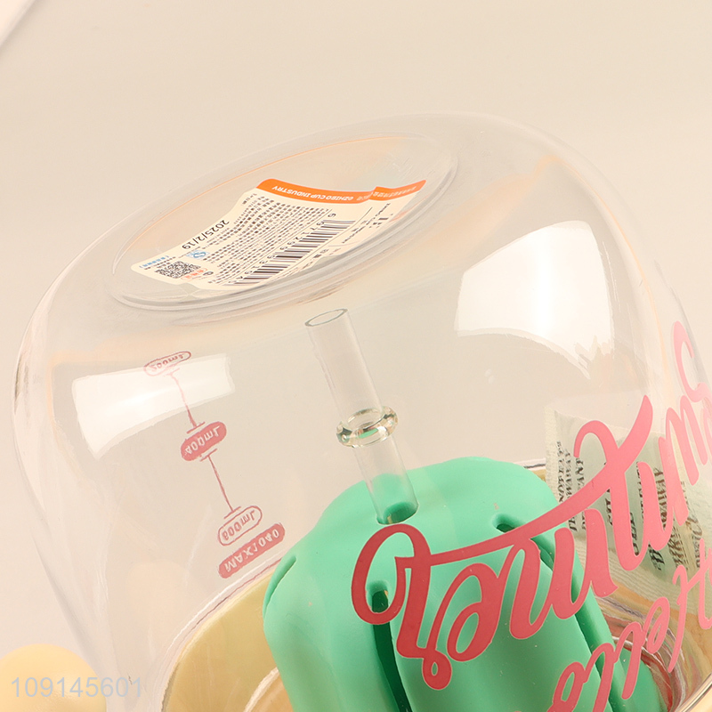 Popular products cute plastic water bottle with handle&straw