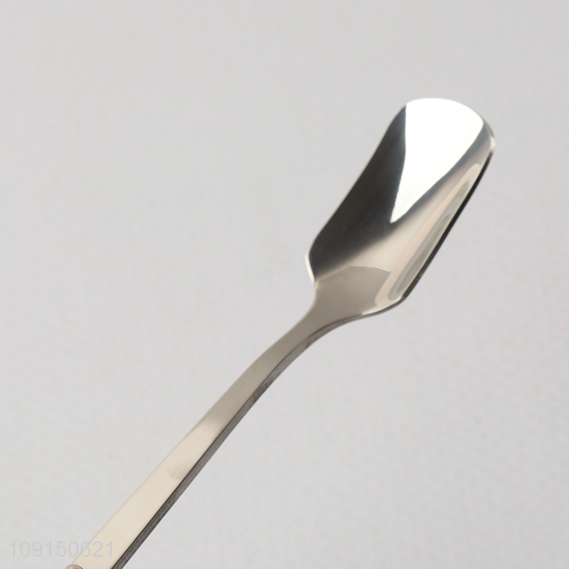 Wholesale Wooden Handle Stainless Steel Dessert Spoons Ice Cream Spoons