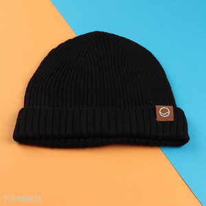 Good selling black winter warmer fashion knitted hat beanies hat